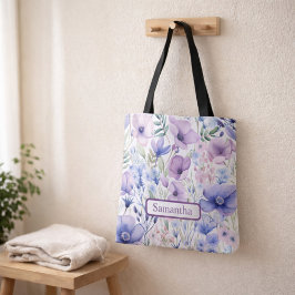 Bolsa Tote Nome Floral Roxo Personalizado