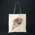 Bolsa Tote Nome floral rústico da aguarela<br><div class="desc">Este saco é projetado com um teste padrão cor-de-rosa floral da aguarela em um fundo de madeira rústico,  e pode ser personalizado com um nome ou um texto de sua escolha. Faz um grande bolsa para qualquer um esses padrões florais dos amores.</div>