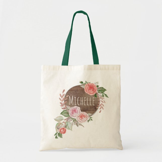Bolsa Tote Nome floral rústico da aguarela (Frente)