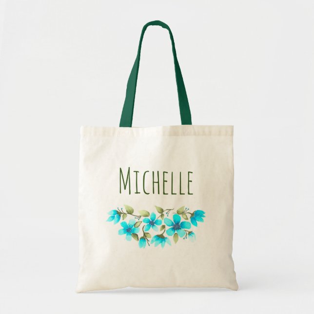 Bolsa Tote Nome Floral Verde Azul-Cria (Frente)