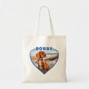 Bolsa Tote Nome Fotográfico do cão Cão Azul Coração