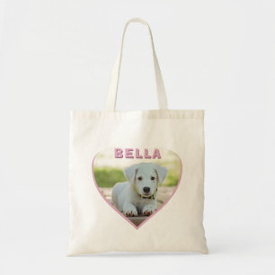 Bolsa Tote Nome Fotográfico do Cão Coração Rosa 