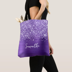 Bolsa Tote Nome Glam Amethyst Roxo Espelhante