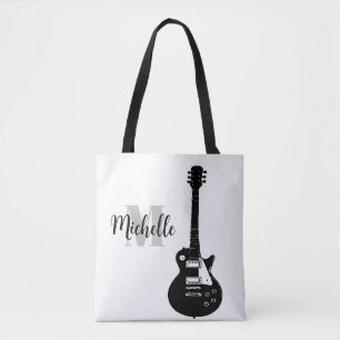 Bolsa Tote nome, inicial e preto treble music Guitar