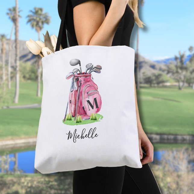 Bolsa Tote Nome Inicial Monograma Rosa (Pink Initial Name Monogram Tote Bag)