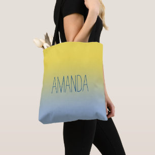 Bolsa Tote Nome manuscrito de gradiente amarelo moderno a azu