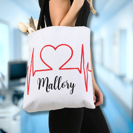 Bolsa Tote Nome Médico Simples do Coração Personalizado