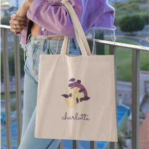 Bolsa Tote Nome Moderno Boho Floral e Script