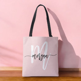 Bolsa Tote Nome Monograma de Menina Moderno Rosa com Letra Es