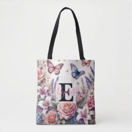 Bolsa Tote Nome monograma em aquarela Flores em pastos