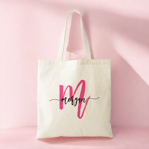 Bolsa Tote Nome Monograma Feminino Moderno em Letra de Forma 