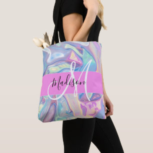 Bolsa Tote Nome Monograma Holográfico Iridescente Rosa Femini