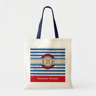 Bolsa Tote nome&monograma inicial azul/vermelho