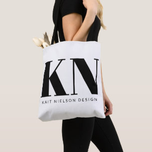 Bolsa Tote Nome Monograma Moderno Ousado Personalizado Preto