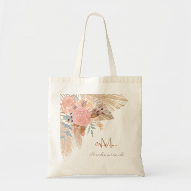 Bolsa Tote Nome Monograma Pampas Bridesmaid Tote Bag (Frente)