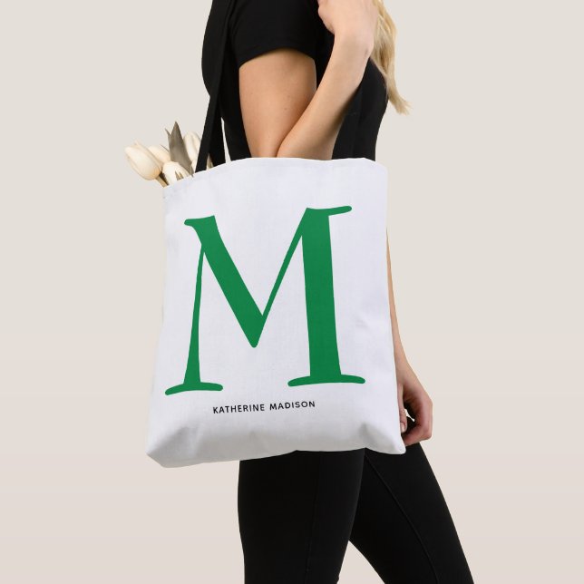 Bolsa Tote Nome Monograma Verde Elegante (Close Up)