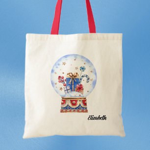 Bolsa Tote Nome na cena de feriado no globo de neve