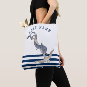 Bolsa Tote Nome Náutico Da Embarcação, Anchor, Azul Golfinho,