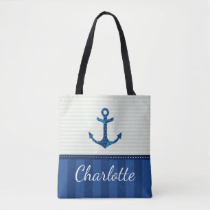 Bolsa Tote Nome náutico do costume da âncora do teste padr