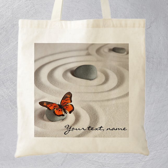 Bolsa Tote Nome ou texto, Borboleta Monarca Zen Garden (Criador carregado)