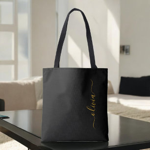 Bolsa Tote Nome Ouro Preto Script Feminino Monograma Moderno