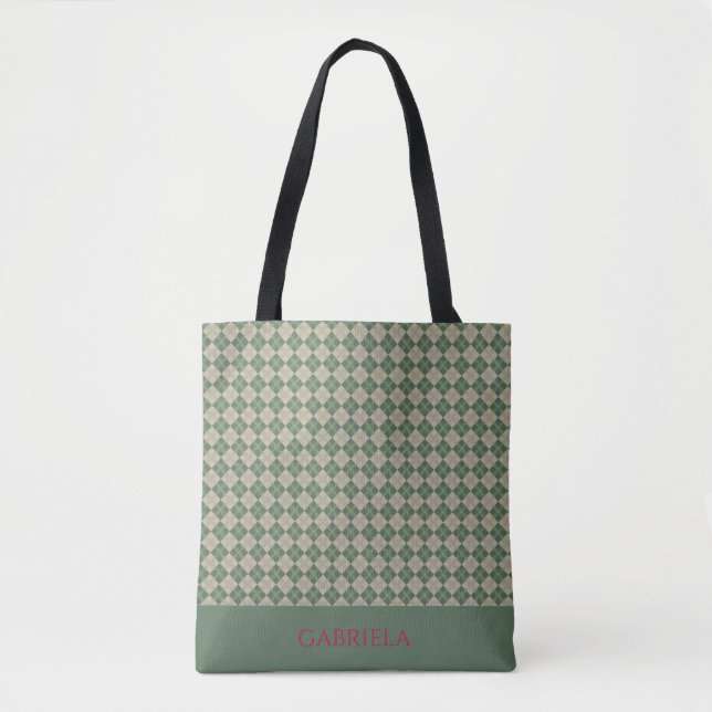 bolsa tote nome padrão verde argila (Frente)