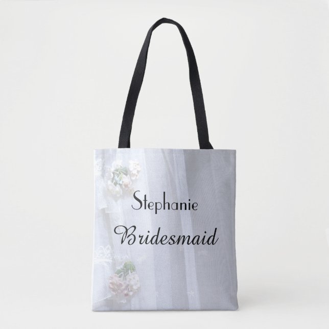 Bolsa Tote Nome Personalizado Bridesmaid Faux Lace Vintage (Frente)