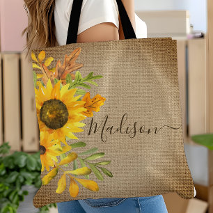 Bolsa Tote Nome Personalizado Burlap Country Rustic Sunflower