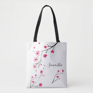Bolsa Tote Nome personalizado Cana d'água Cherry Blossom