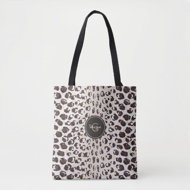 Bolsa Tote Nome Personalizado Cheetah Impressão Animal Padrão (Frente)