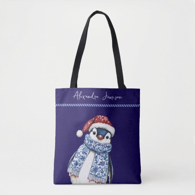 Bolsa Tote Nome Personalizado Chinoiserie Penguin (Frente)