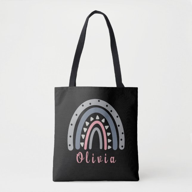 Bolsa Tote Nome Personalizado com Legal Boho Rainbow (Frente)
