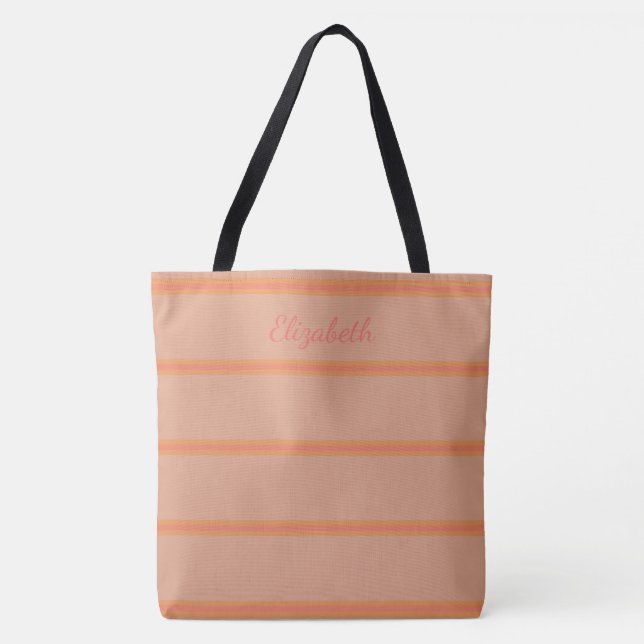 Bolsa Tote Nome Personalizado com Strike de Coral Moderno (Frente)