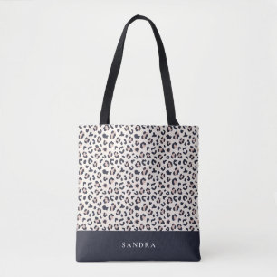 Bolsa Tote Nome personalizado cor-de-rosa de impressão leopar