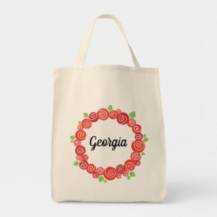 Bolsa Tote Nome personalizado coroa rosa vermelha romântica