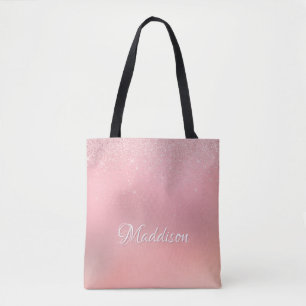 Bolsa Tote Nome Personalizado da Brilhante Rosa Brilhante