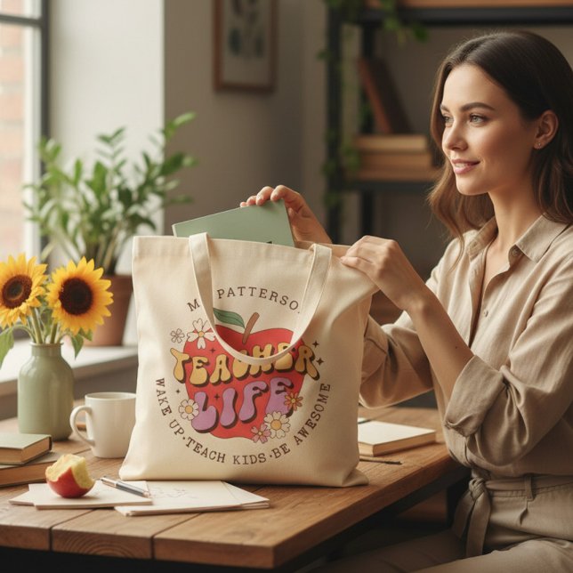Bolsa Tote Nome Personalizado da Escola de Ensino de Acordar  (Criador carregado)