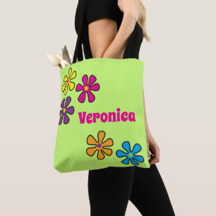 Bolsa Tote Nome Personalizado da Flor do Groovy Hippie