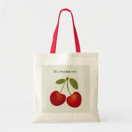 Bolsa Tote Nome personalizado da fruta de cerejas vermelhas