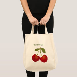Bolsa Tote Nome personalizado da fruta de cerejas vermelhas