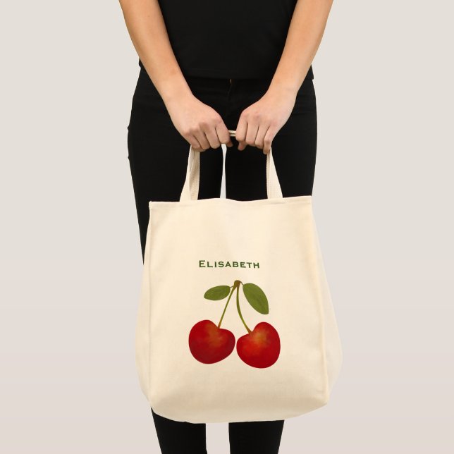 Bolsa Tote Nome personalizado da fruta de cerejas vermelhas (Frente (produto))