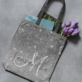 Bolsa Tote Nome Personalizado da Glitter da Cinza Moderna