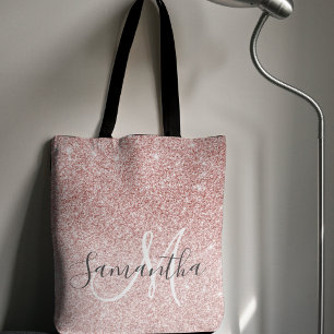 Bolsa Tote Nome Personalizado da Lista de Estilos Rosa Modern