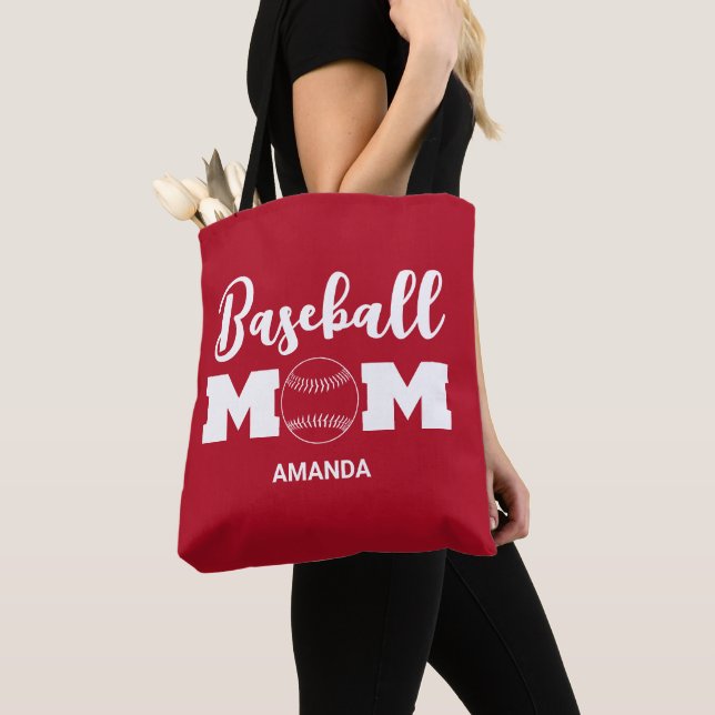 Bolsa Tote Nome Personalizado da Mãe do Baseball (Close Up)
