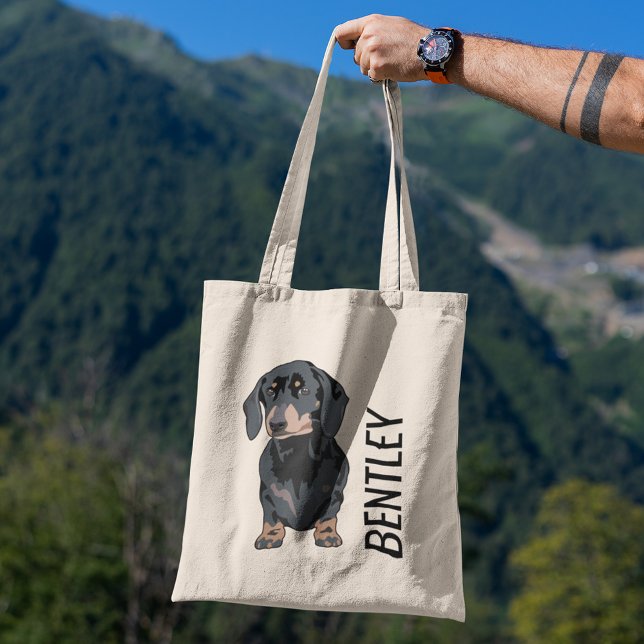 Bolsa Tote Nome Personalizado Dachshund Pet | Cute Doggy Good (Criador carregado)