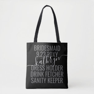 Bolsa Tote Nome Personalizado de Bridesmaid Branco Moderno