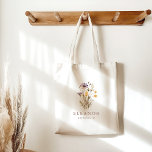 Bolsa Tote Nome Personalizado de Bridesmaid de Flores Roxas d<br><div class="desc">Flores Roxas Simples Flores Florais Boho Chá de panela Personalizado Partido da Brida</div>