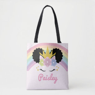 Bolsa Tote Nome Personalizado de Cabelo Curvo do Unicorn Afro