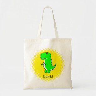 Bolsa Tote Nome Personalizado de Desenho do Dinossauro Verde