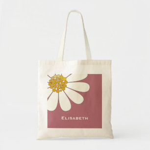 Bolsa Tote Nome personalizado de design floral branco-margari